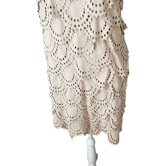 TATA Jolie Medium Shift Dress Beige Sleeveless Tiered Cutout Eyelet - Picture 7 of 9